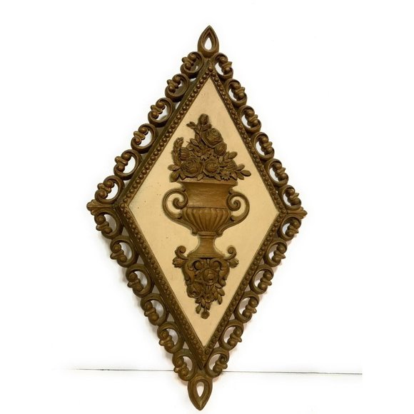 Vintage Homco wall plaques 3 MCM  Bronze and Cream Hollywood Regency Ornate - Picture 5 of 7